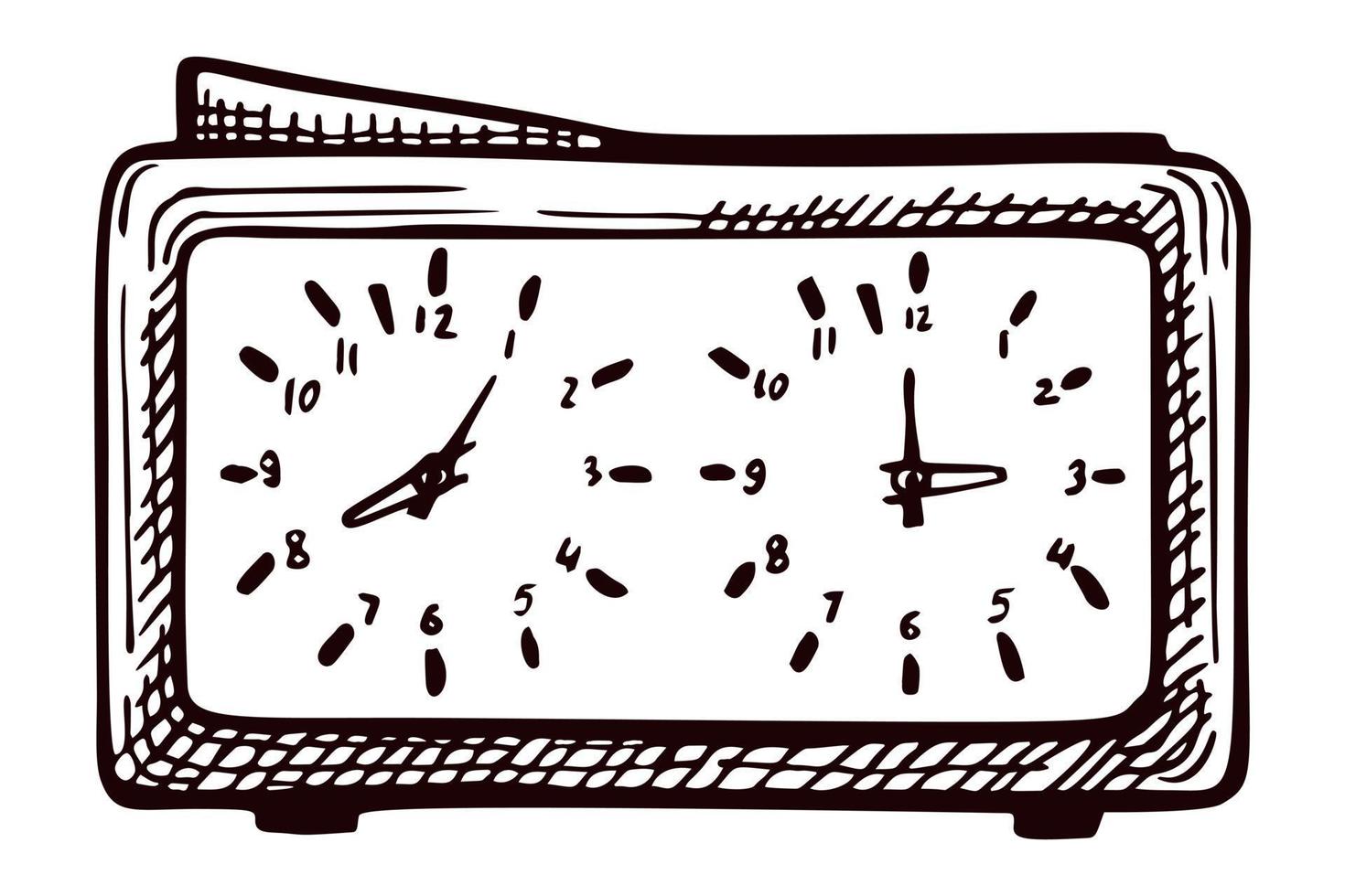 Chess clock sketch isolated. Retro watch for chess game in hand drawn style. vector