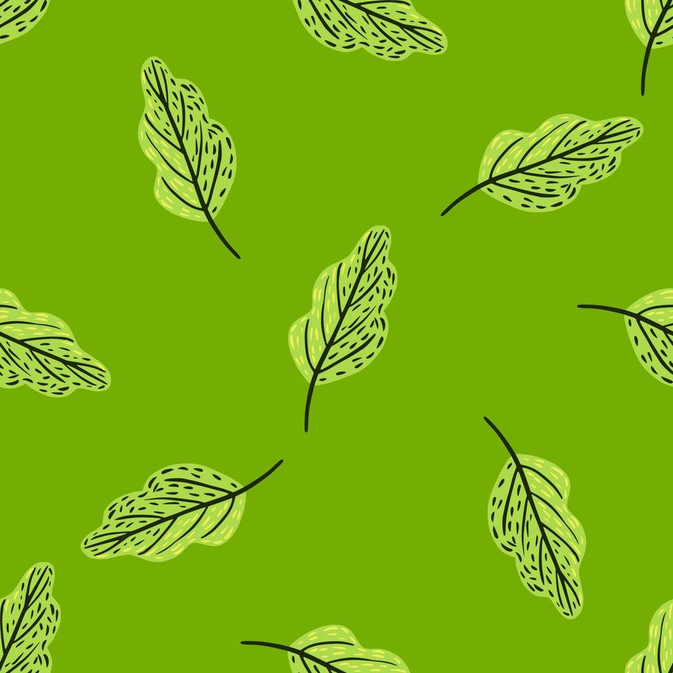 Seamless pattern with botanic decorative oak leaf ornament. Green bright background. vector