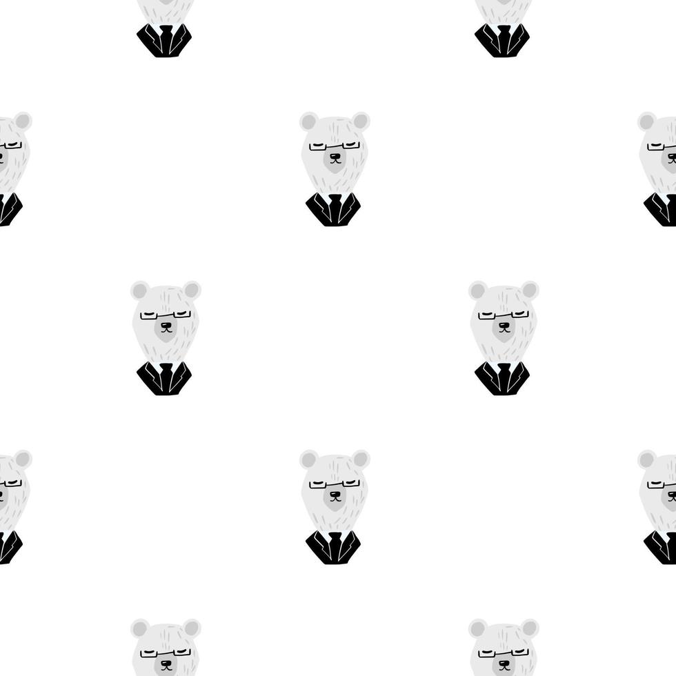 Isolated seamless cartoon pattern with business bear funny print. White background. Kids style. vector