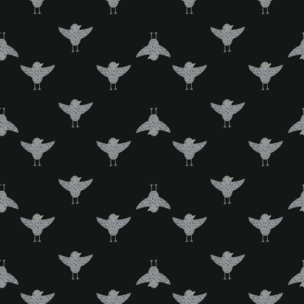 Dark seamless pattern with grey flying birds shapes ornament. Brown background. vector