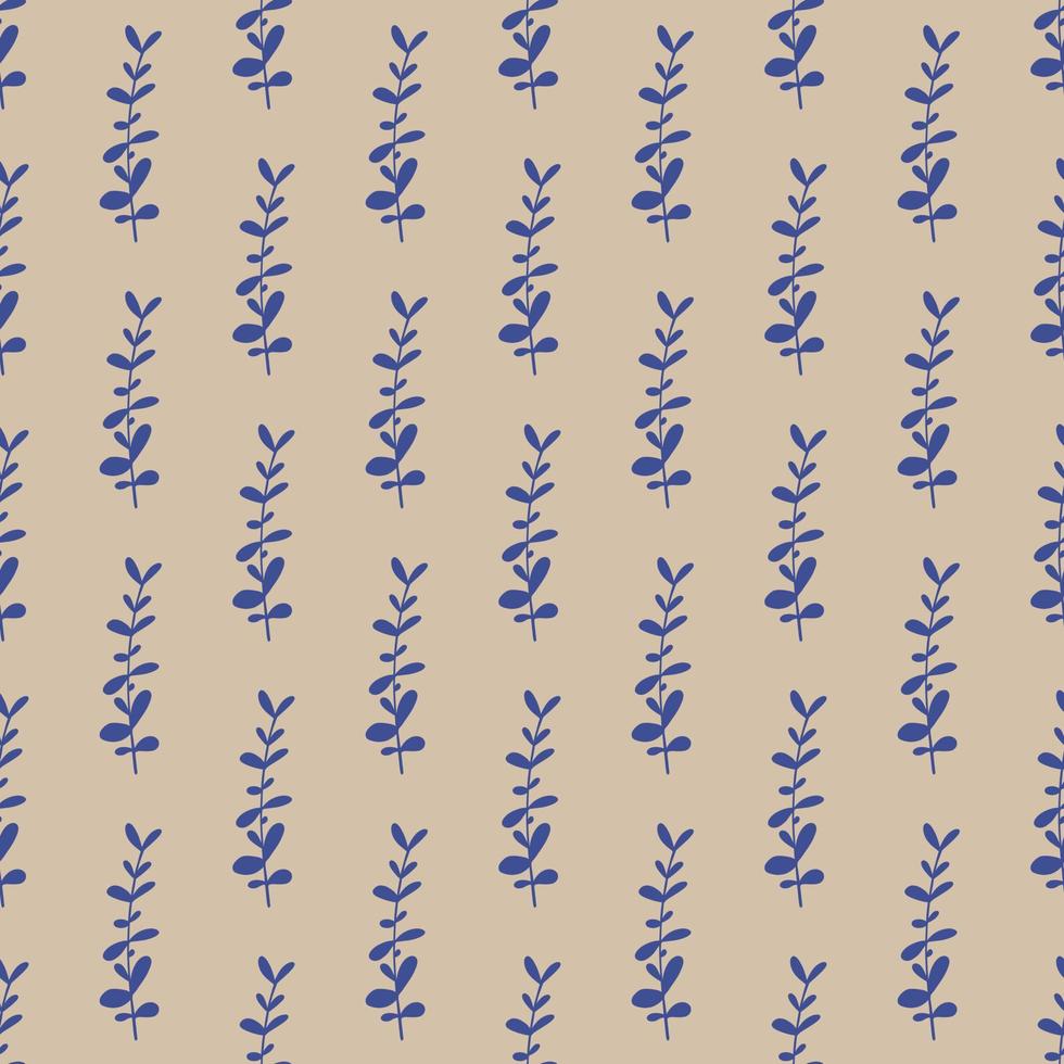 Nature seamless pattern with hand drawn blue indigo eucalyptus branches ornament. Grey background. vector