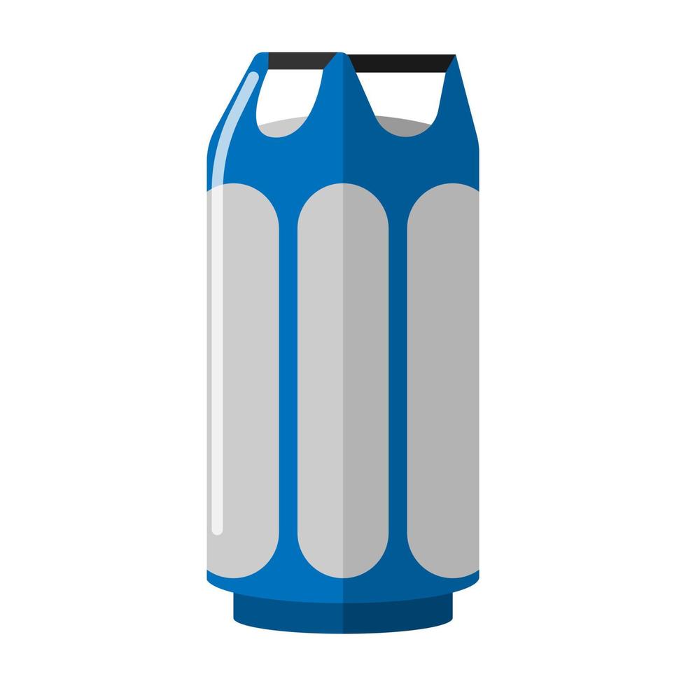cilindro de gas largo aislado sobre fondo blanco. almacenamiento de combustible en botes. contenedor de icono de botella de propano azul en estilo plano. vector