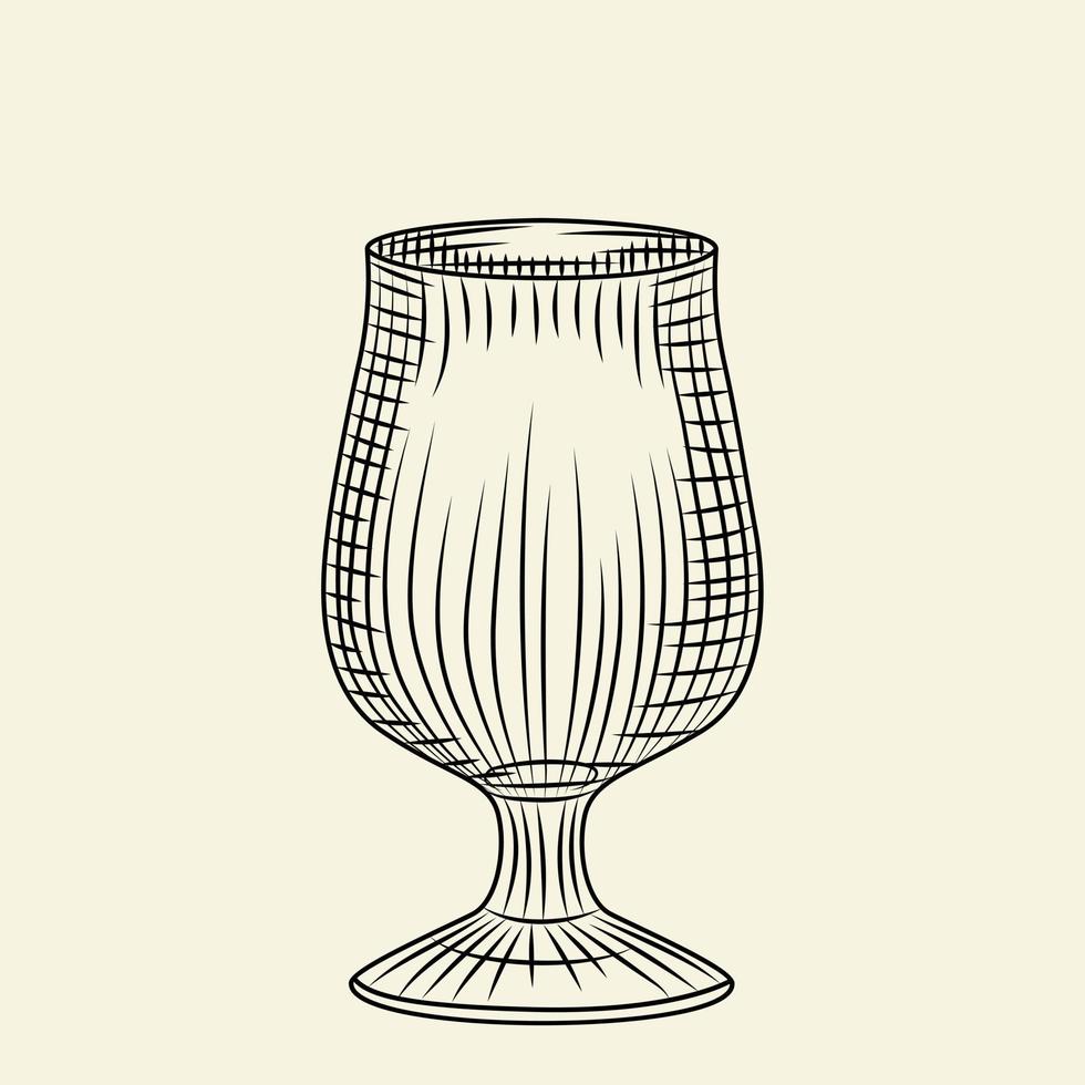 vaso vacío de época. vaso de pilsner dibujado a mano con tinta de boceto de cerveza aislado en un fondo claro. vector