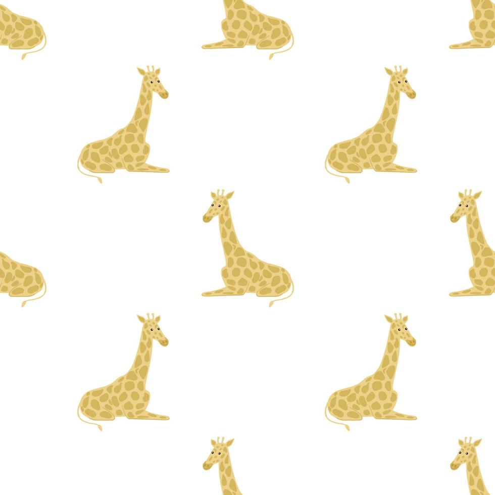 Isolated seamless pattern with beige childish giraffe shapes. White background. Zoo animal print. vector
