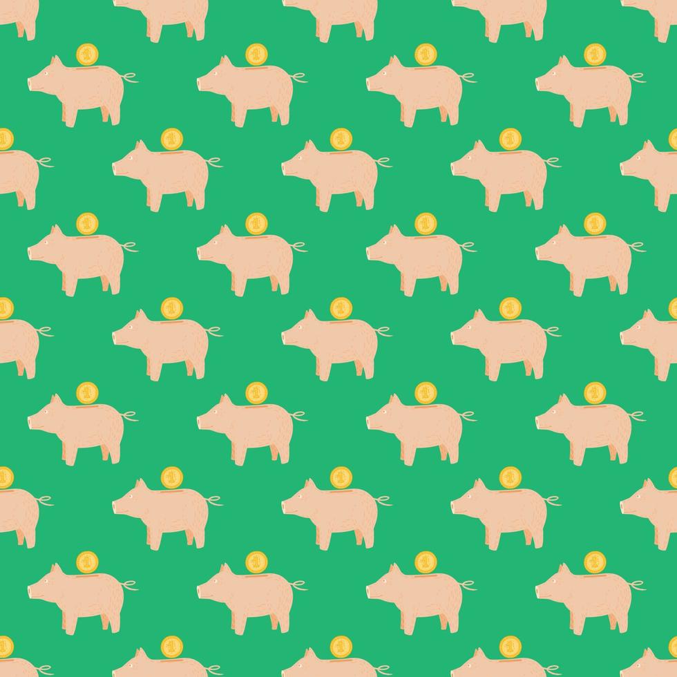 Piggy bank seamless pattern. Funny financial toy background. vector