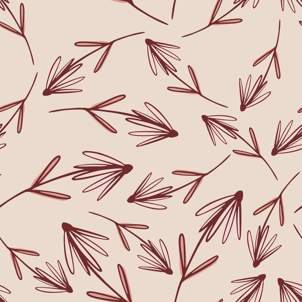 Random semaless nature pattern with simple outline flowers ornament. Pink pale background. vector