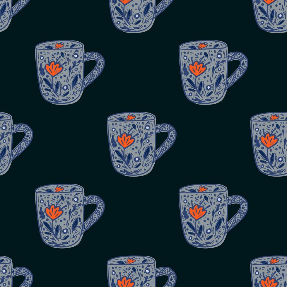 Cute mugs seamless pattern. Background of teatime. vector
