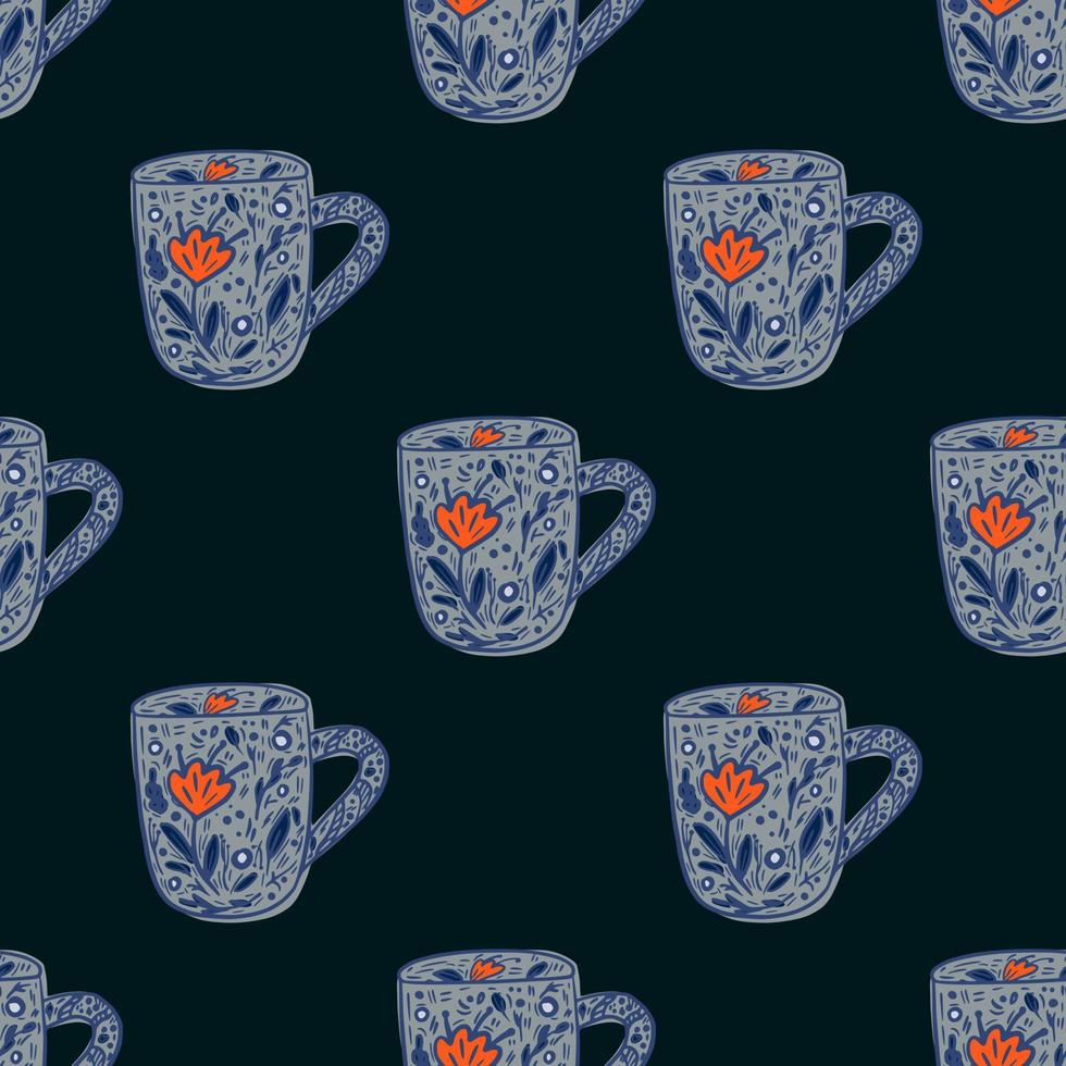 Cute mugs seamless pattern. Background of teatime. vector