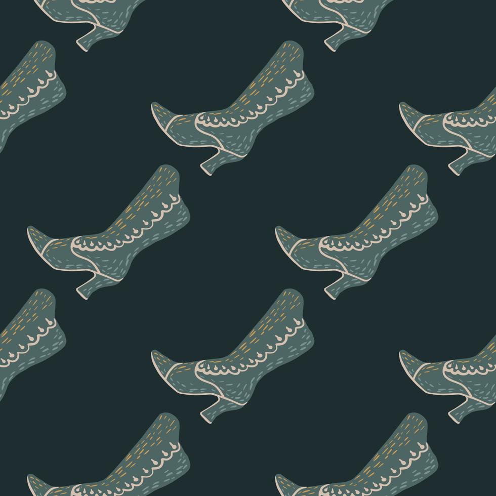 Minimalistic seamless pattern with dark turquoise boots ornament. Leather shoes artwork. vector