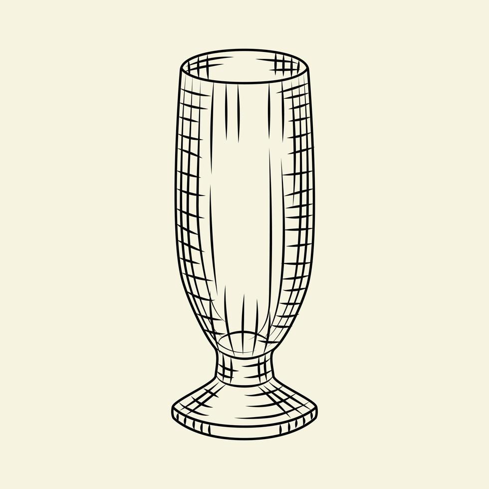 vaso de cerveza dibujado a mano. vaso de cerveza pilsner vacío aislado sobre fondo blanco. vector