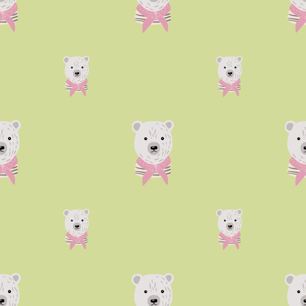 Pastel palette seamless pattern with light blue sailor bear elements. Light green background. vector