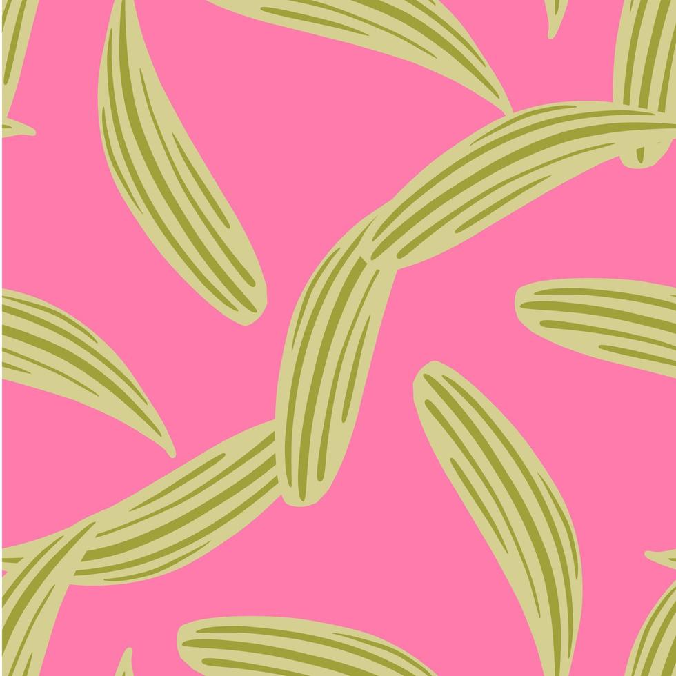Bright seamless pattern with random leaves lily of valley. Pink background. Simple design nature backdrop. vector