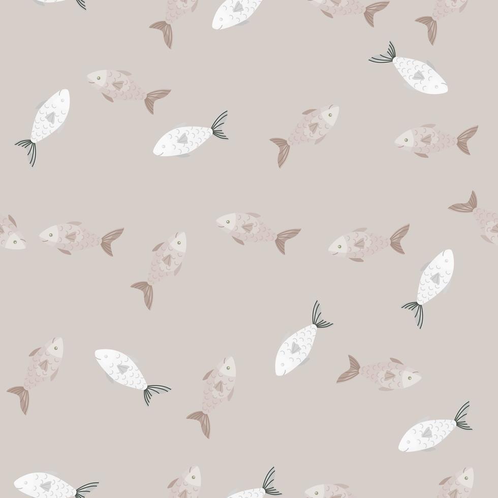 Seamless pattern fish on beige background. Modern ornament with sea animals. vector