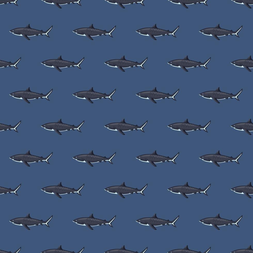 Seamless pattern Tiger shark blue background. Gray textured of marine fish for any purpose. vector