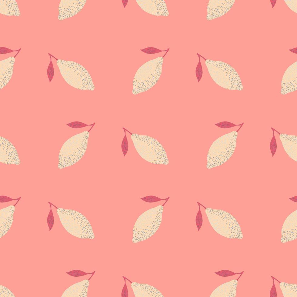 Vegan lemonade seamless pattern with lemons ornament. White pastel fruits on pink background. vector