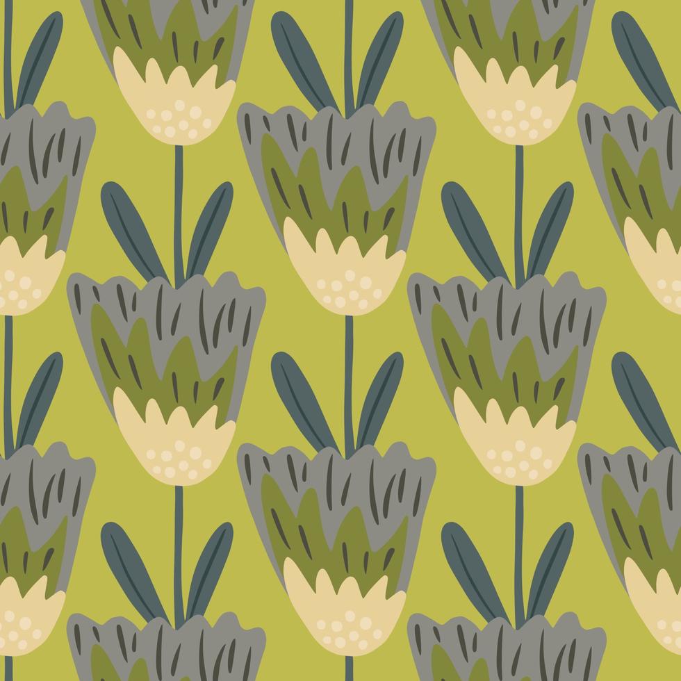 Pastel abstract floral seamless pattern with simple flowers. Green pastel background. vector