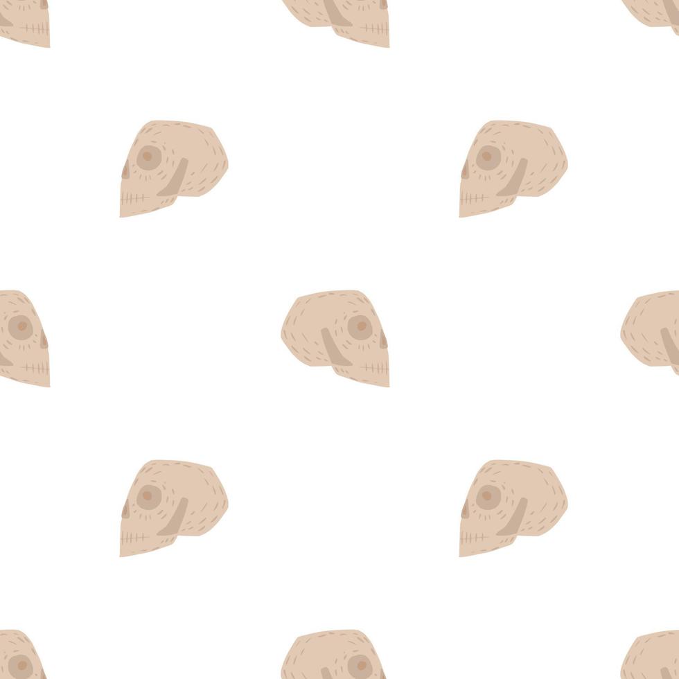 patrón aterrador inconsútil aislado con elementos simples de cráneo beige. Fondo blanco. vector