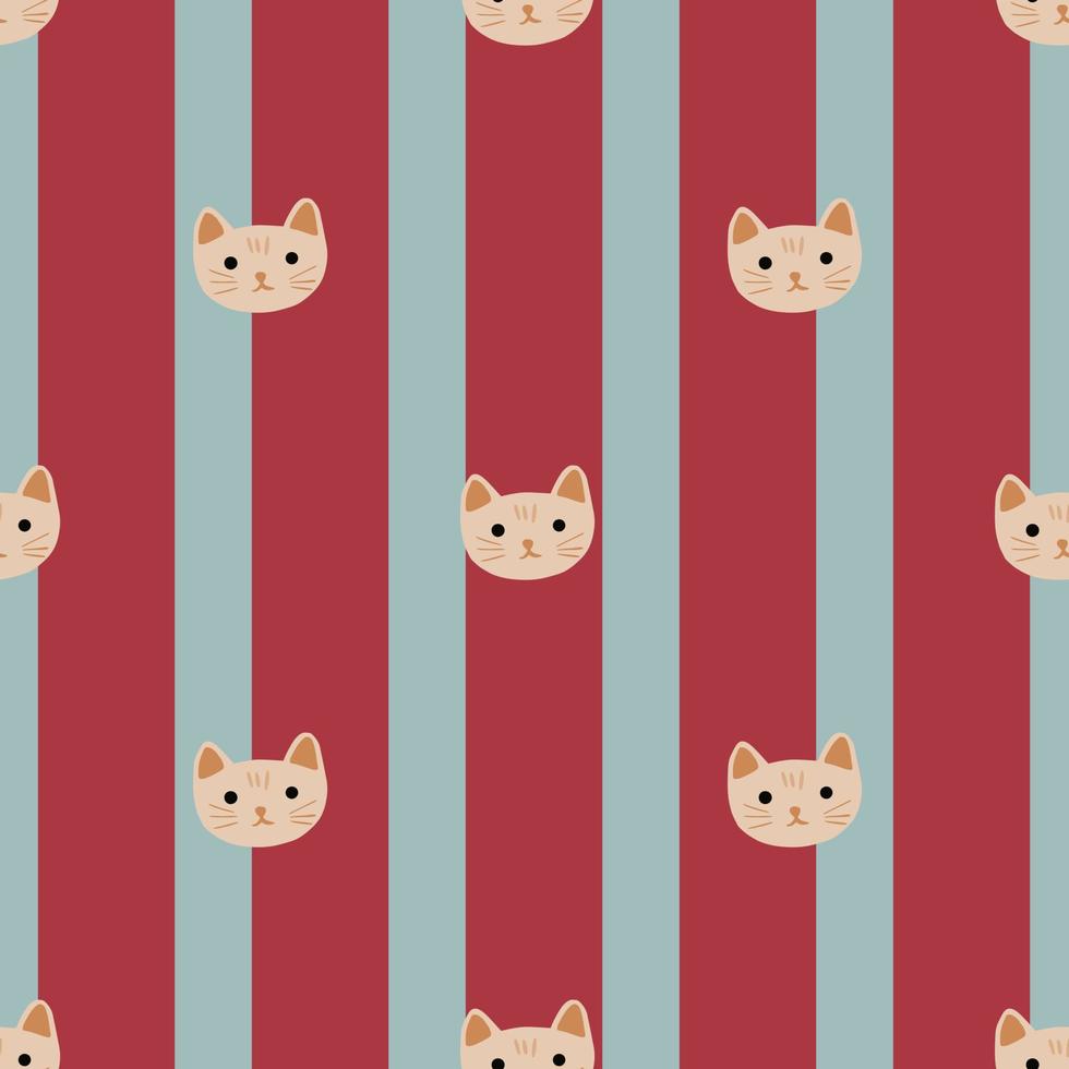 patrón de gatito sin costuras en estilo a mano alzada. animales de cabeza sobre fondo colorido. ilustración vectorial para textiles. vector