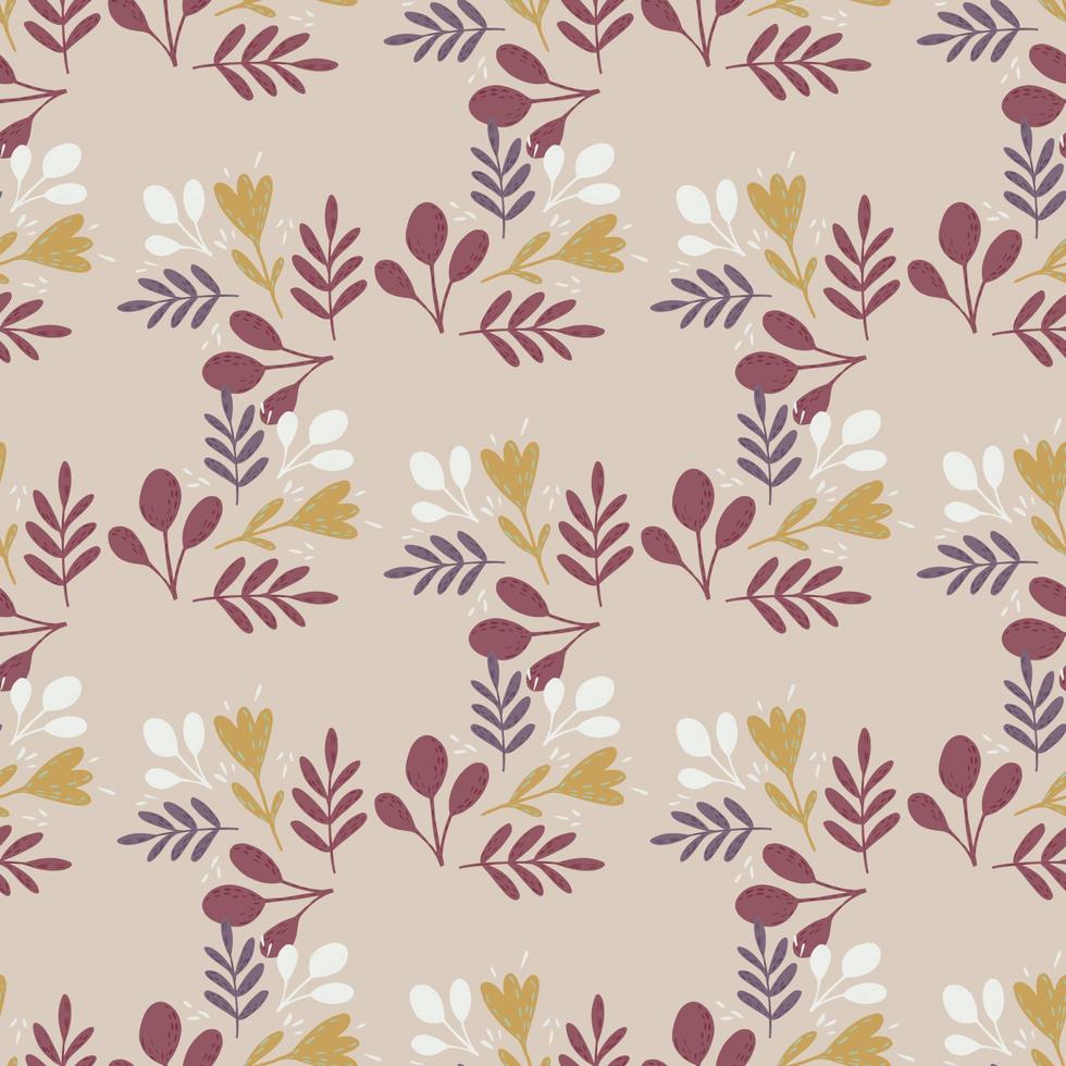Decorative folk pastel tones floral ornament seamless pattern. Flowers, leaves and branches in pastel colors. vector