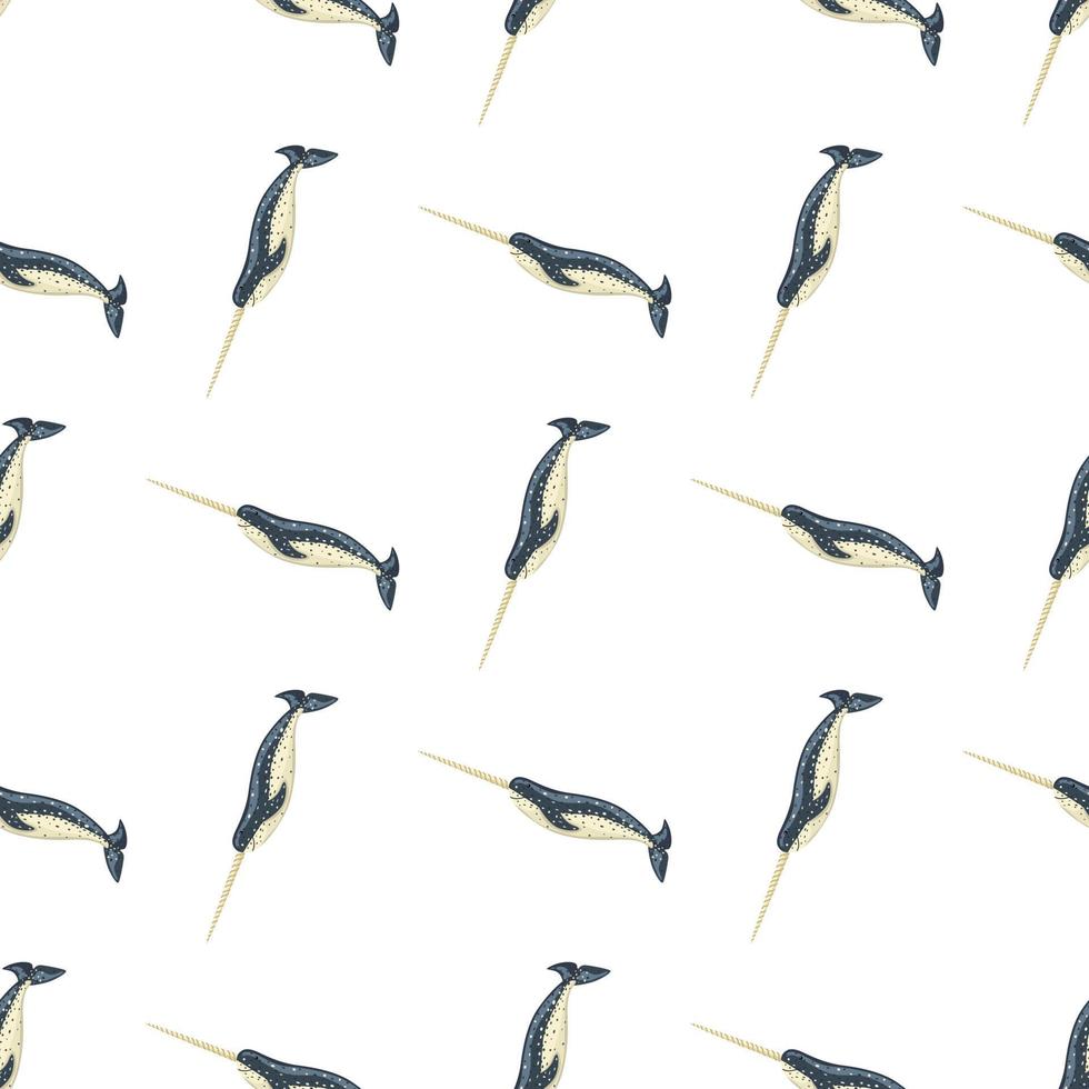 Seamless pattern Narwhal on white background. Template of cartoon character of ocean for fabric. vector