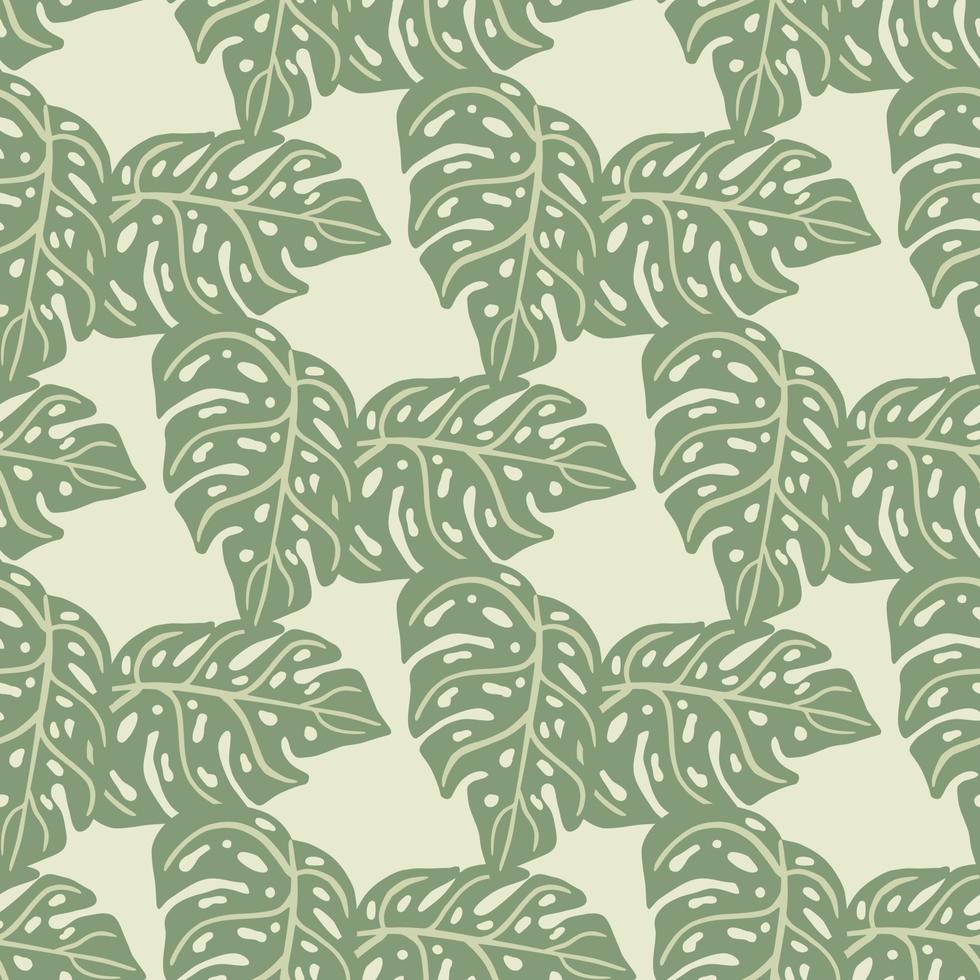 Vintage botanic goliage seamless pattern with doodle monstera silhouettes. Grey background. Random print. vector