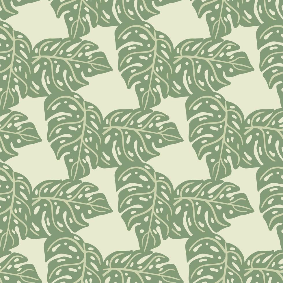 Vintage botanic goliage seamless pattern with doodle monstera silhouettes. Grey background. Random print. vector