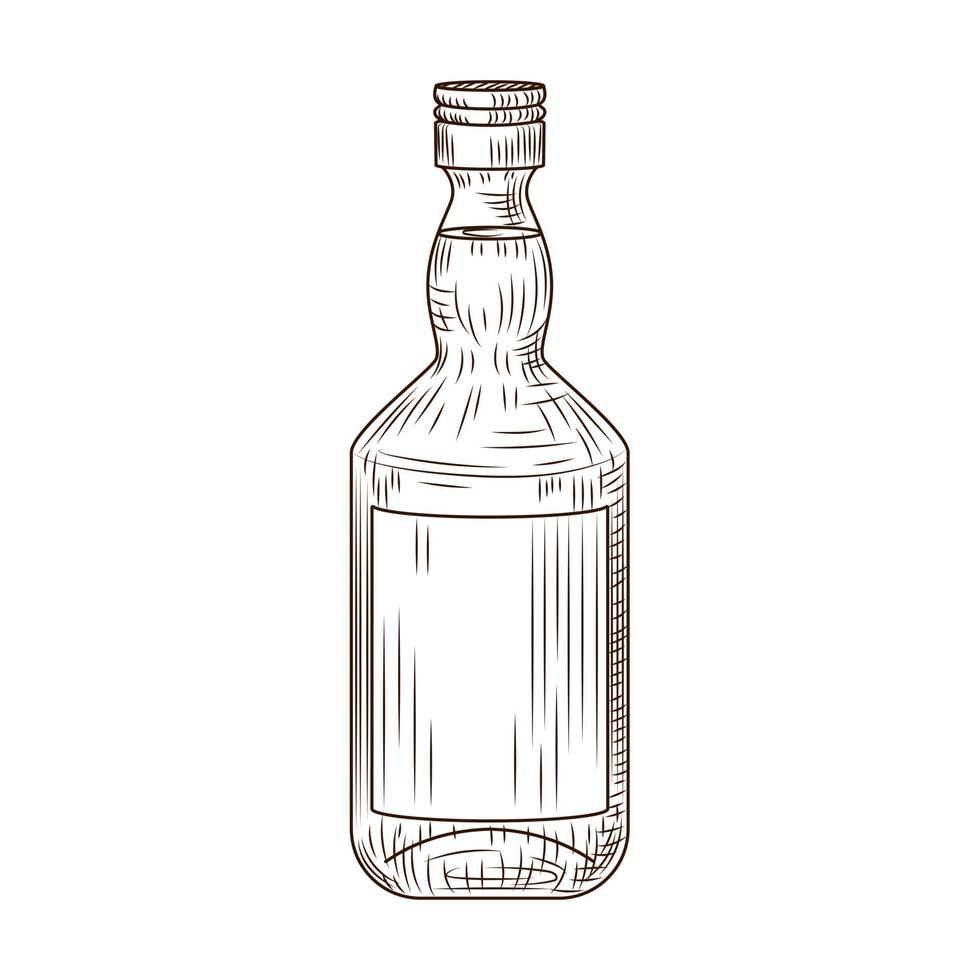 botella aislado sobre fondo blanco. boceto vintage contorno marrón de cerca. vector
