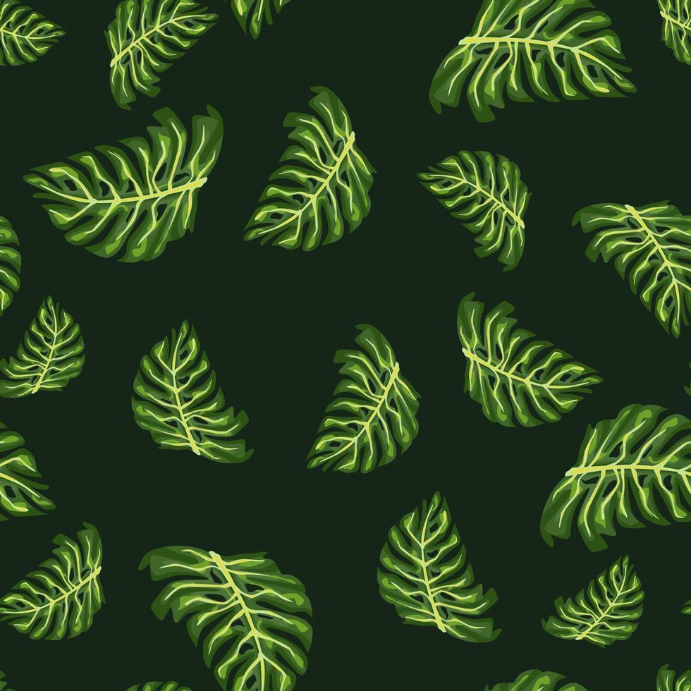 Hand drawn seamless pattern with green monstera leaves print. vector