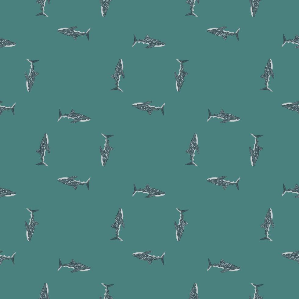 Whale shark seamless pattern in scandinavian style. Marine animals background. Vector illustration for children funny textile.