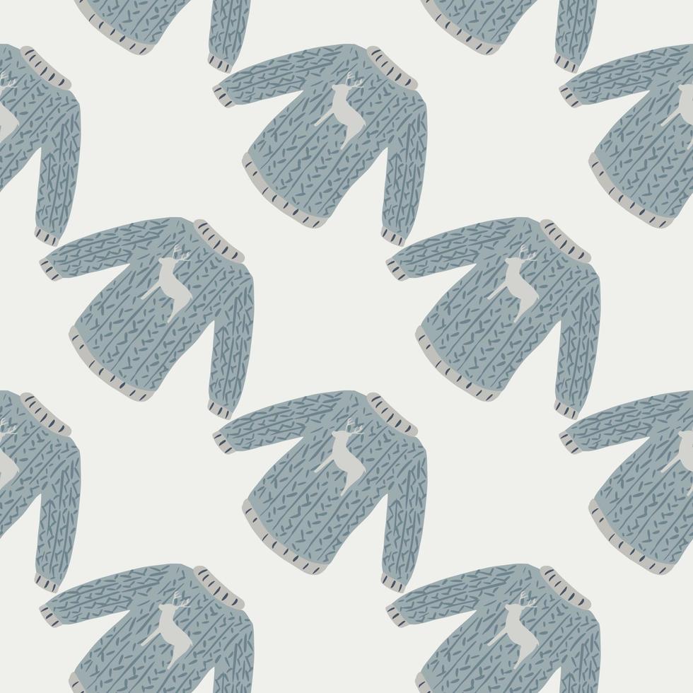 Isolated seamless pattern with doodle blue sweater print. White background. December design. vector