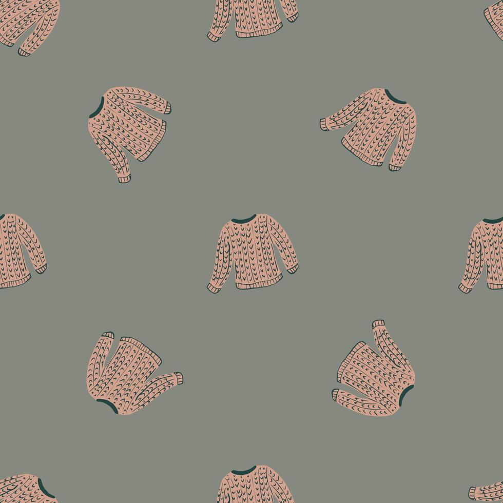 New year seamless cozy pattern with sweater pale pink silhouettes on grey background. vector