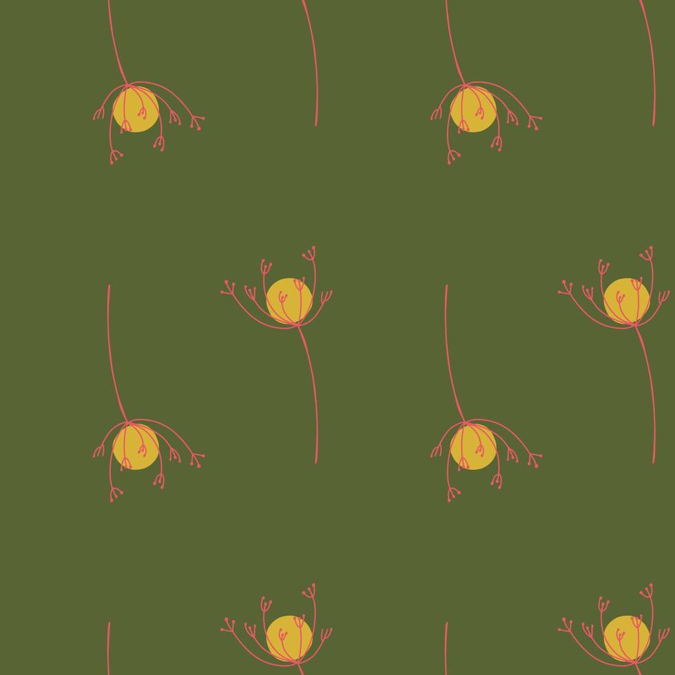 flor de milenrama abstracta amarilla y rosa ornamento de patrones sin fisuras. fondo verde oliva. estilo simple. vector