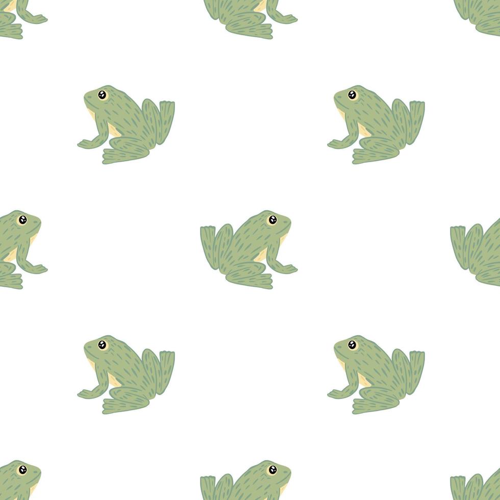 Isolated seamless doodle pattern in kids style with grey colored frog ornament. White background. vector