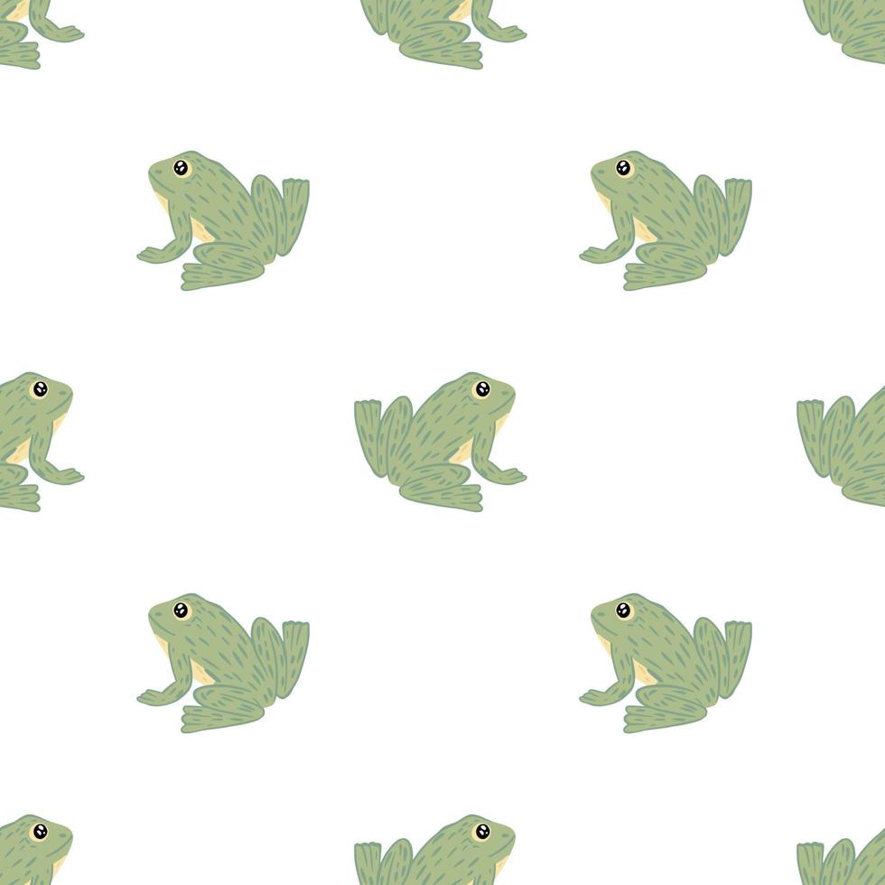 Isolated seamless doodle pattern in kids style with grey colored frog ornament. White background. vector