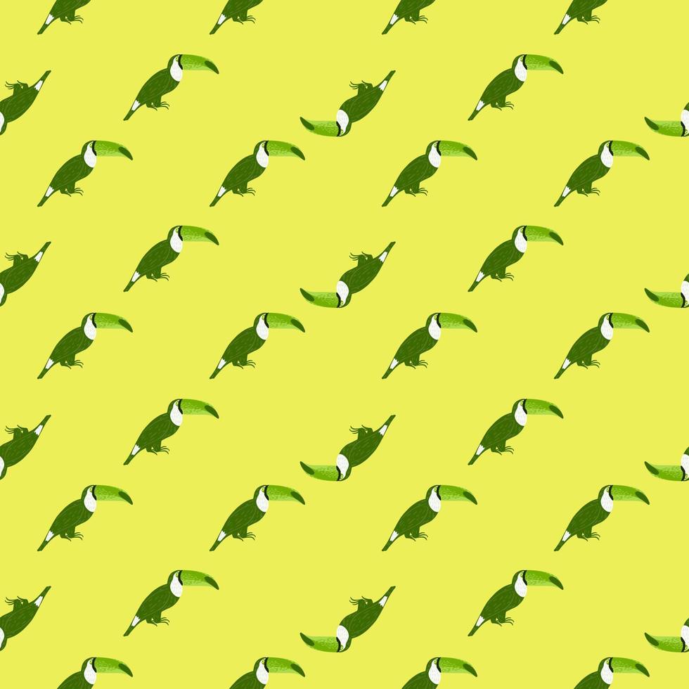 Abstract africa animal seamless pattern with exotic toucan bird print. Yellow bright background. vector
