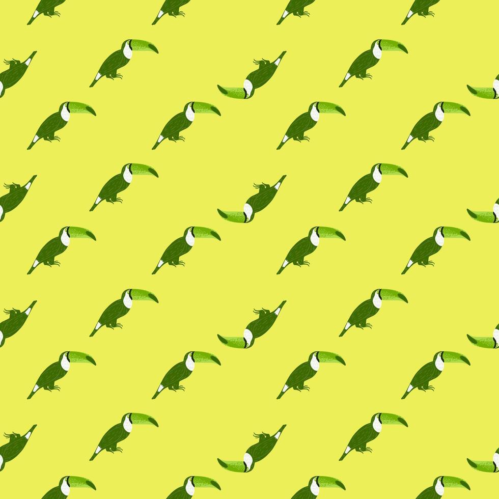 Abstract africa animal seamless pattern with exotic toucan bird print. Yellow bright background. vector