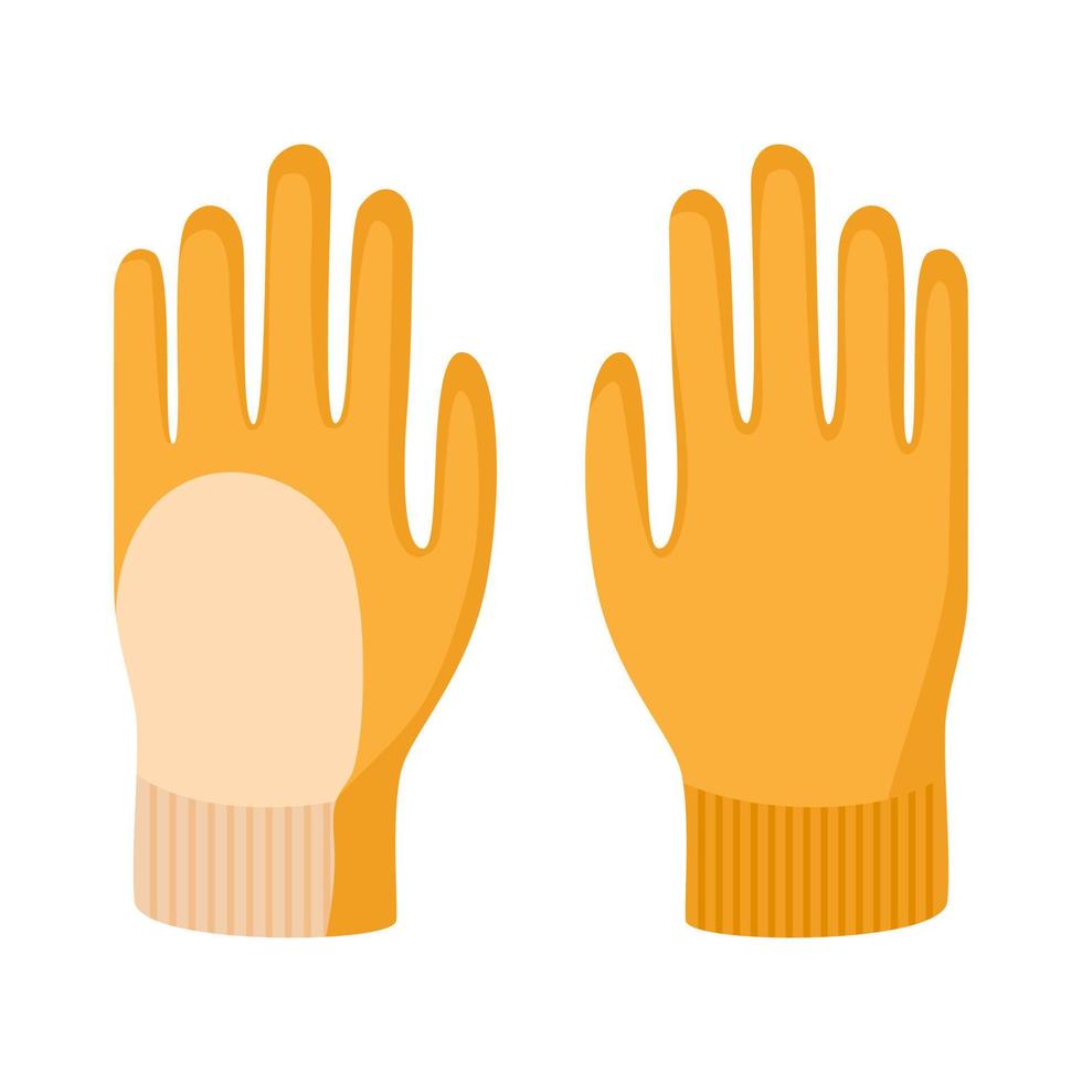 Work farming gloves isolated in flat style. Gardening rubber yellow gloves on white background. Protection accessory symbol. vector