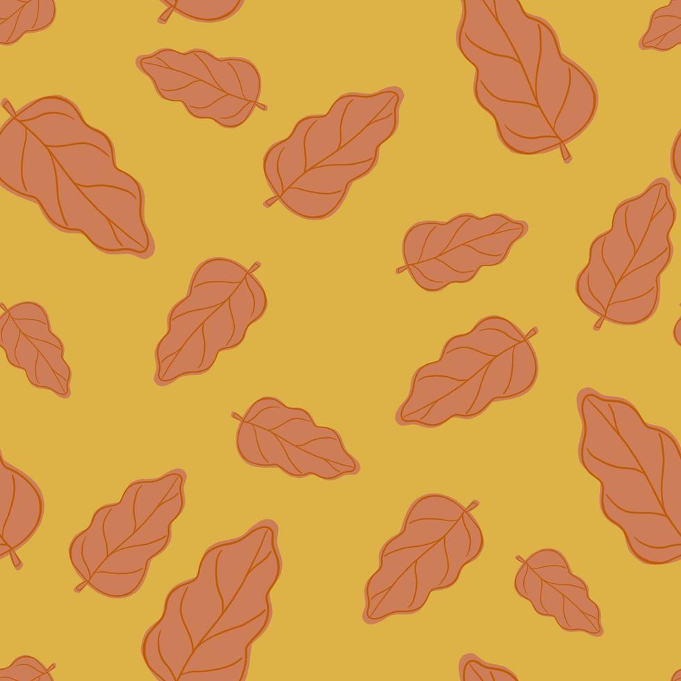 Seamless autumn pattern with random orange oak leaves print. Orange-ocher background. Nature print. vector