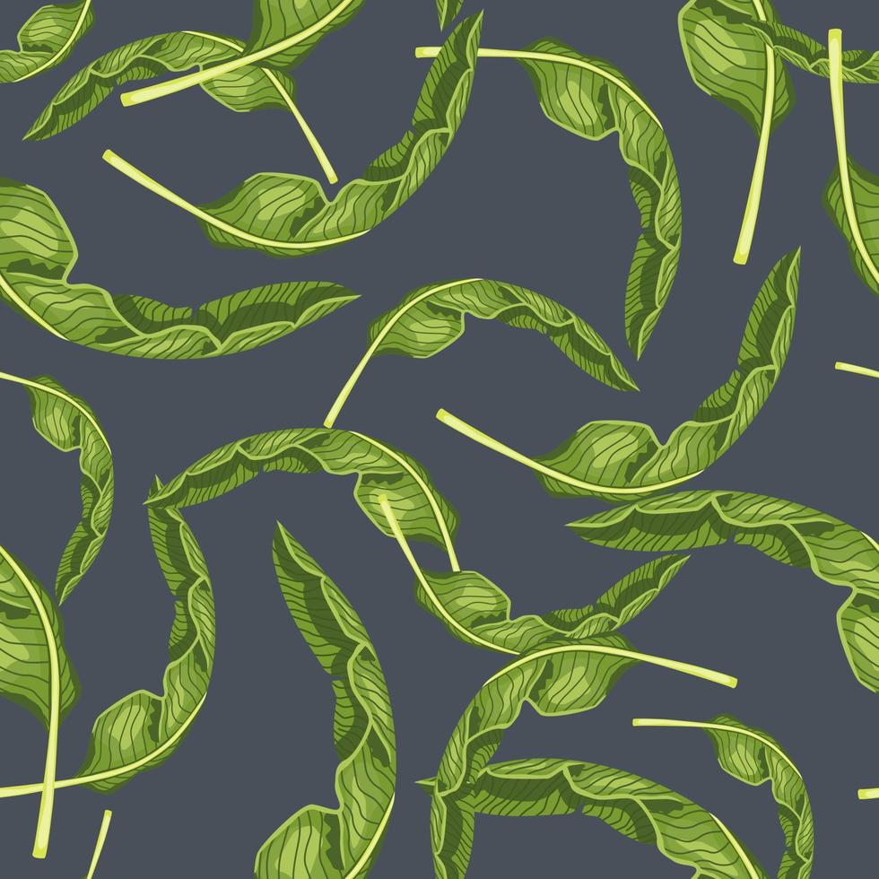 Seamless pattern banana leaf on grey background. Beautiful ornament summer tropical leaf. vector