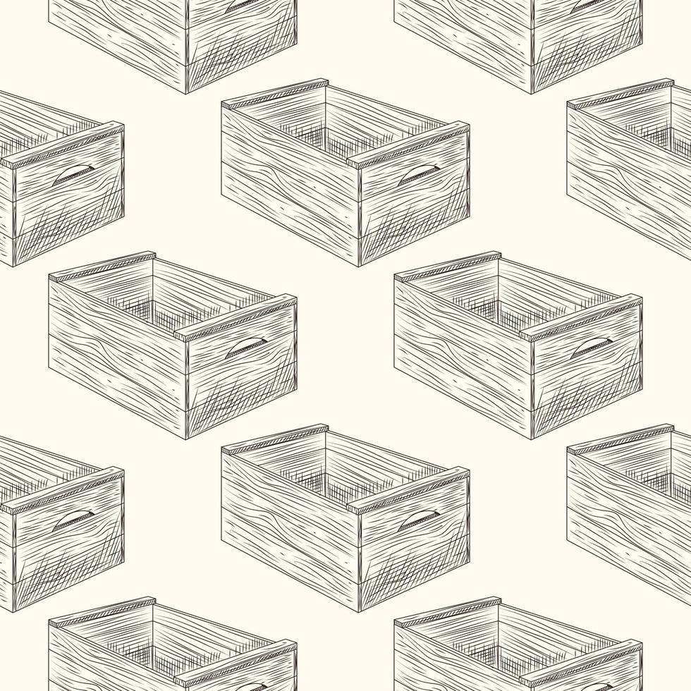 Wooden box seamless pattern. Vintage engraved style. vector