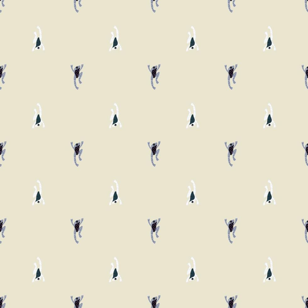 Decorative zooligy seamless pattern with funny froggy navy blue silhouettes. Pastel light background. vector