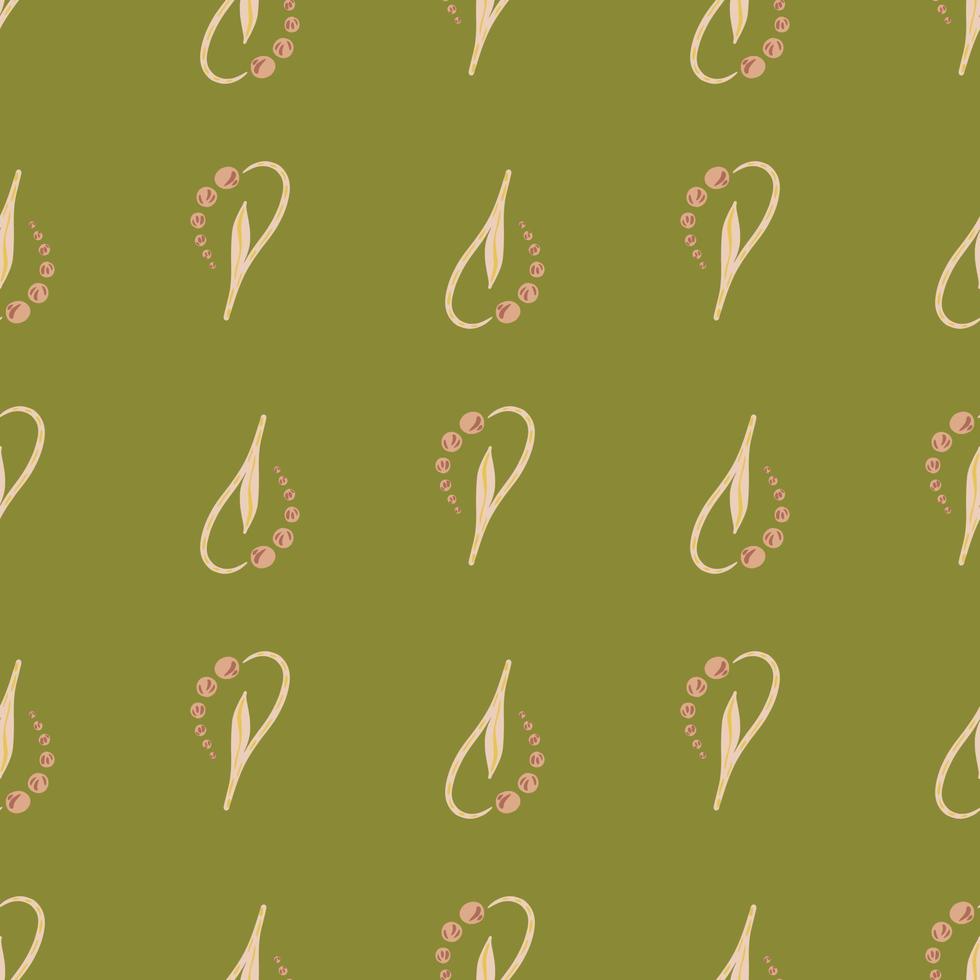 Nature bloom seamless pattern with light pink lily of the valley flowers shapes. Green background. vector