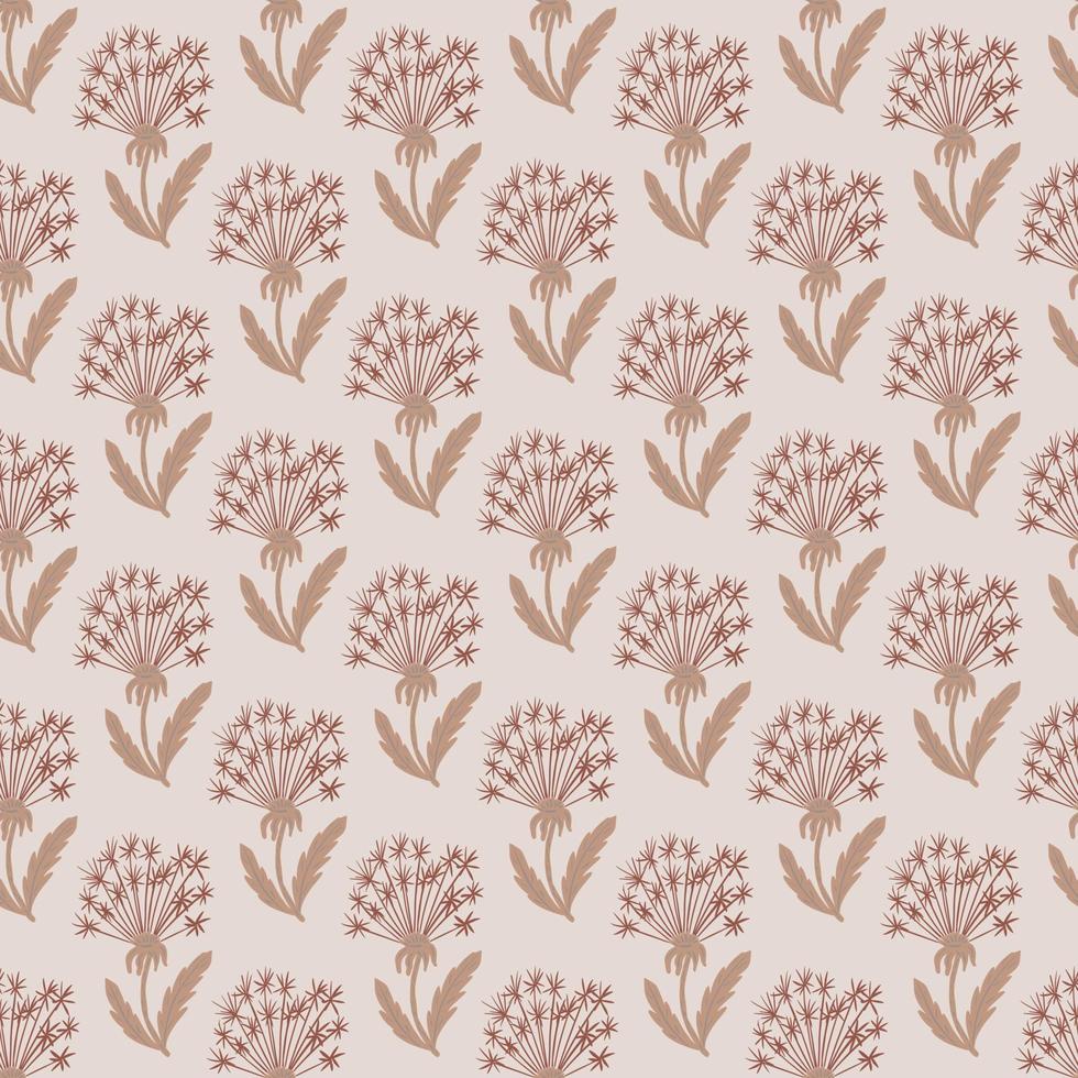 Bloom seamless meadow flora pattern with dandelion little elements. Grey background. Simple artwork. vector