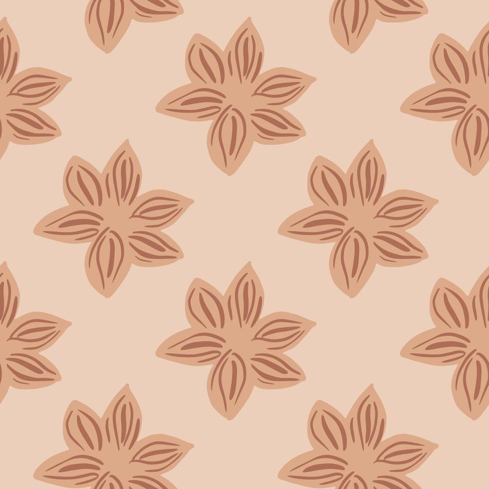 Seamless pattern sanise on beige background. Vector repeat template spice in doodle style. Hand drawn elements nature texture for fabric