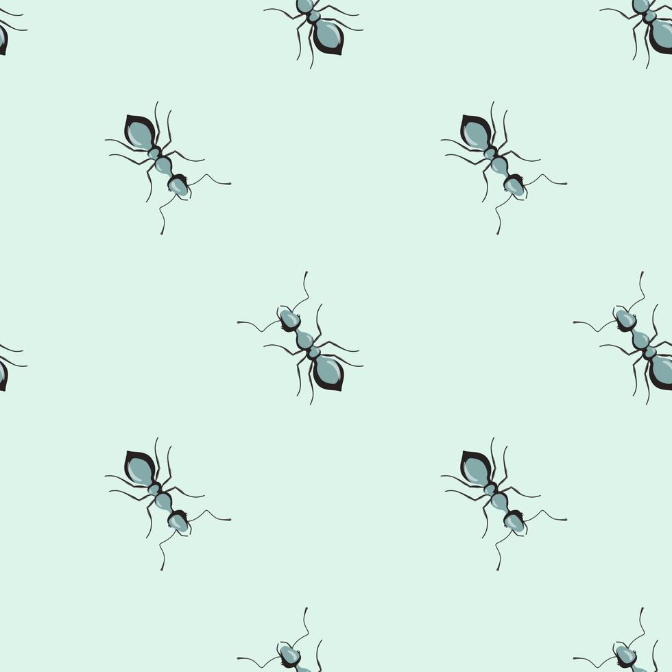 Seamless pattern colony ants on mint background. Vector insects template in flat style for any purpose. Modern animals texture.