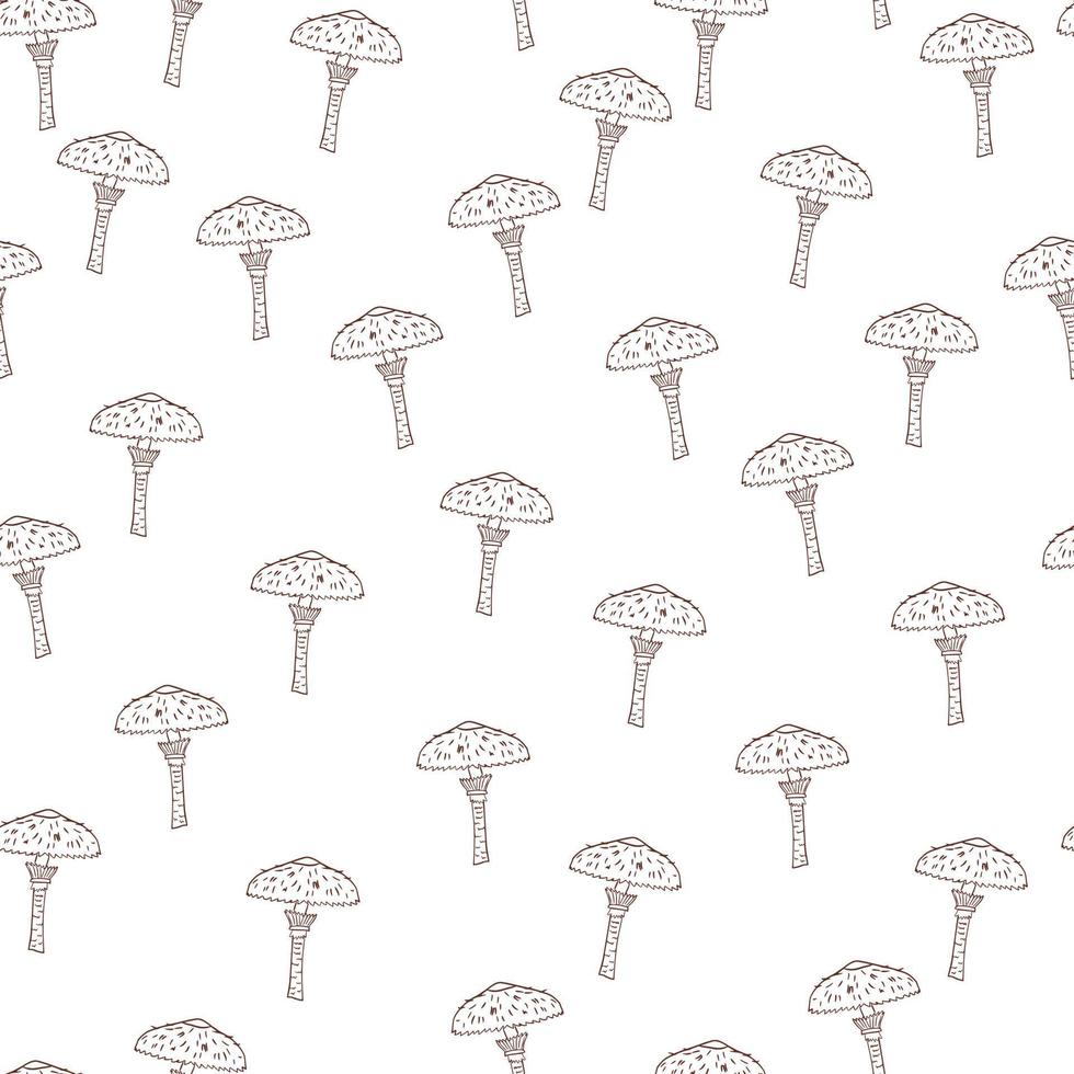 Outline wild forest mushroom silhouettes seamless pattern in doodle style. White background. Nature print. vector