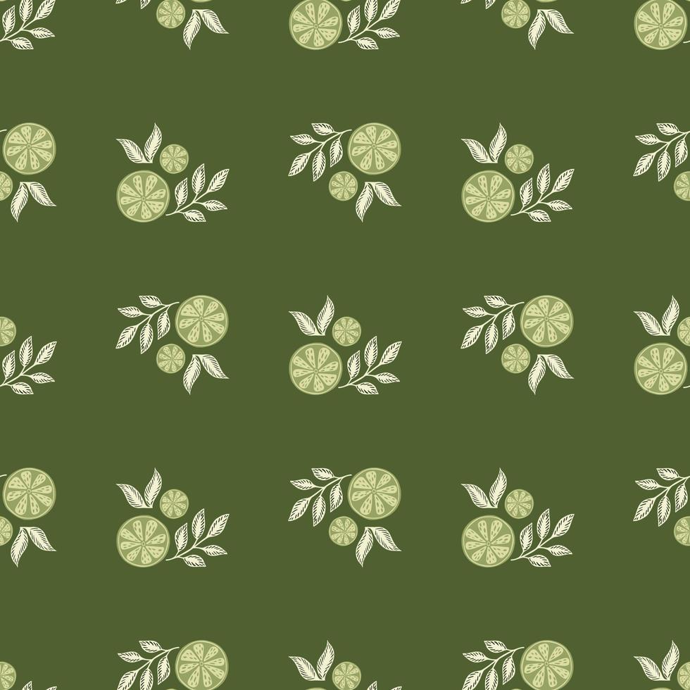 Summer seasonal food seamless pattern with abstract lemon slices shapes. Green background. vector