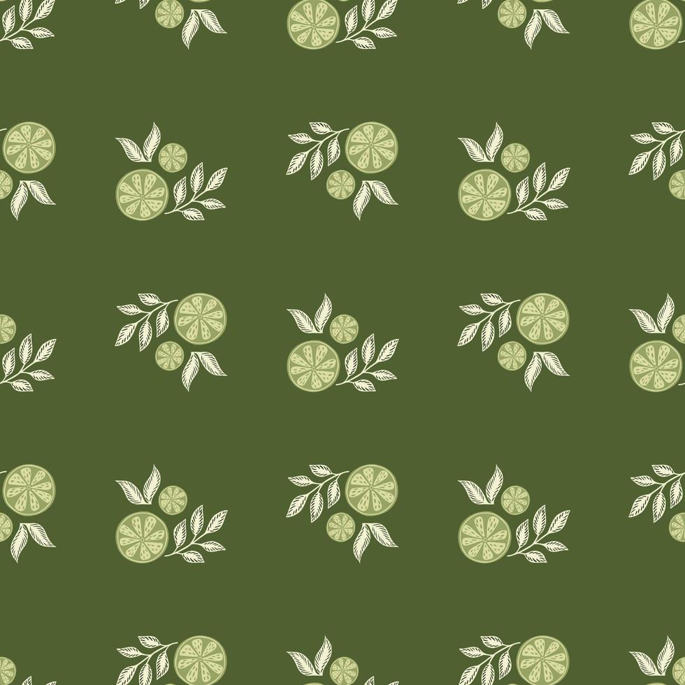 Summer seasonal food seamless pattern with abstract lemon slices shapes. Green background. vector