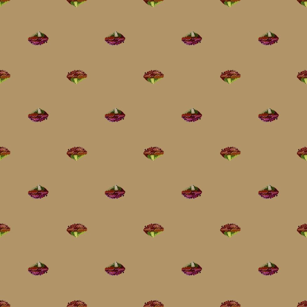 Seamless pattern lola rosa salad on light brown background. Minimalism ornament with lettuce vector