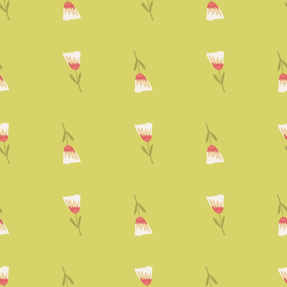 Little flowers cute ornament seamless pattern. Doodle floral print on yellow pale background. vector